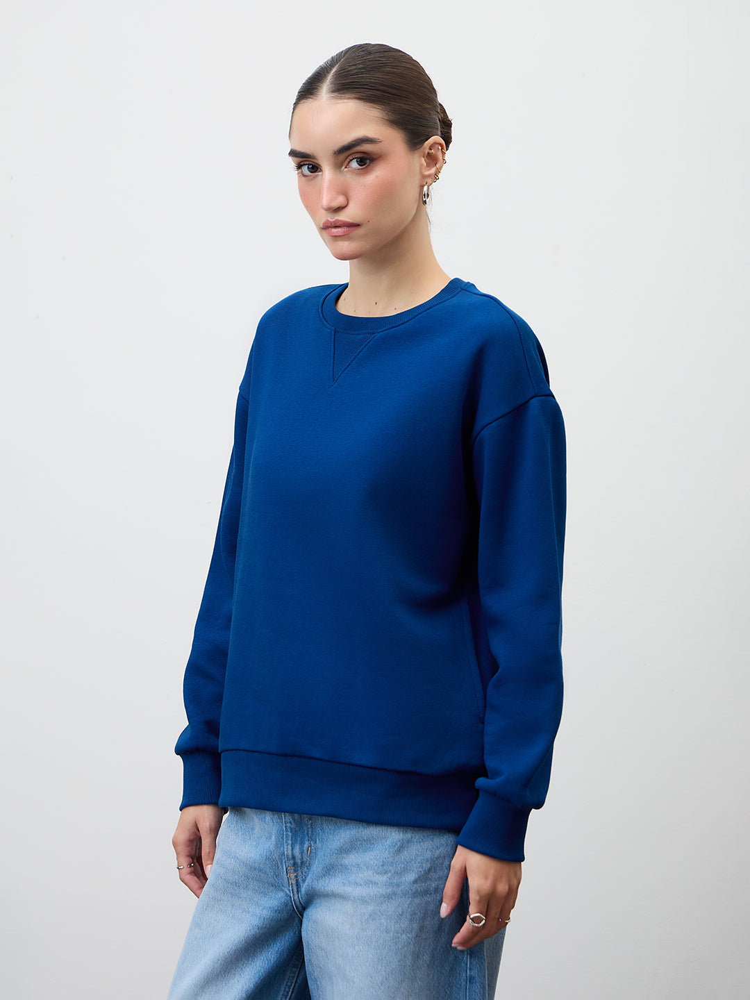 Royal Blue Crew Neck Fleece Sweatshirt