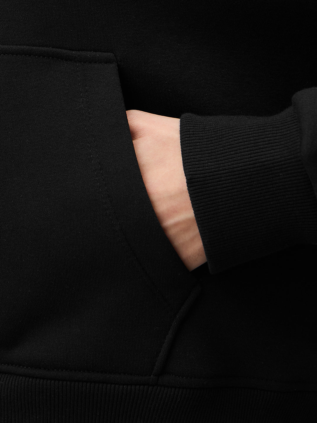 Black Zip-Up Fleece Crop Hoodie