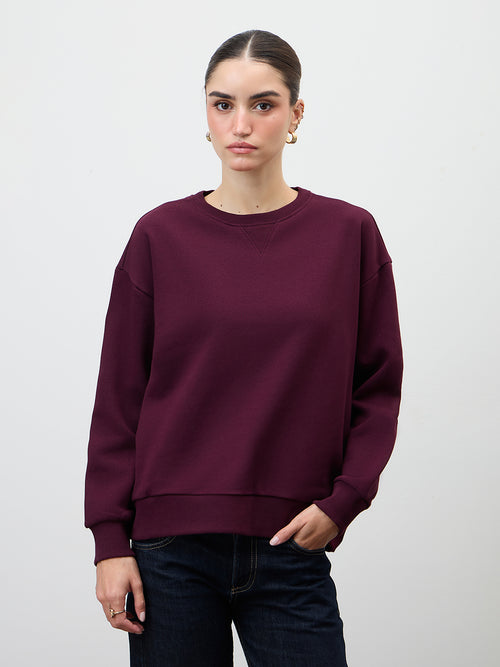 Wine Crew Neck Fleece Sweatshirt
