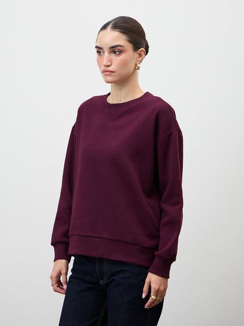 Wine Crew Neck Fleece Sweatshirt