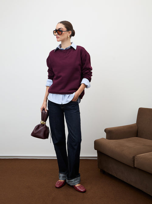Wine Crew Neck Fleece Sweatshirt