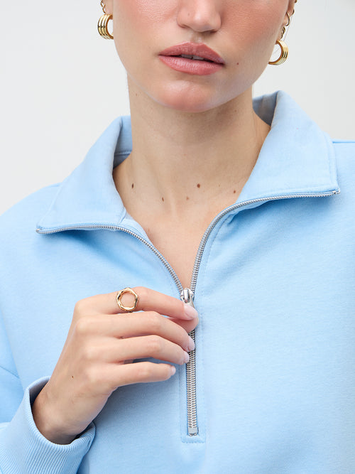 Icy Blue Half Zipper Fleece Crop Sweatshirt