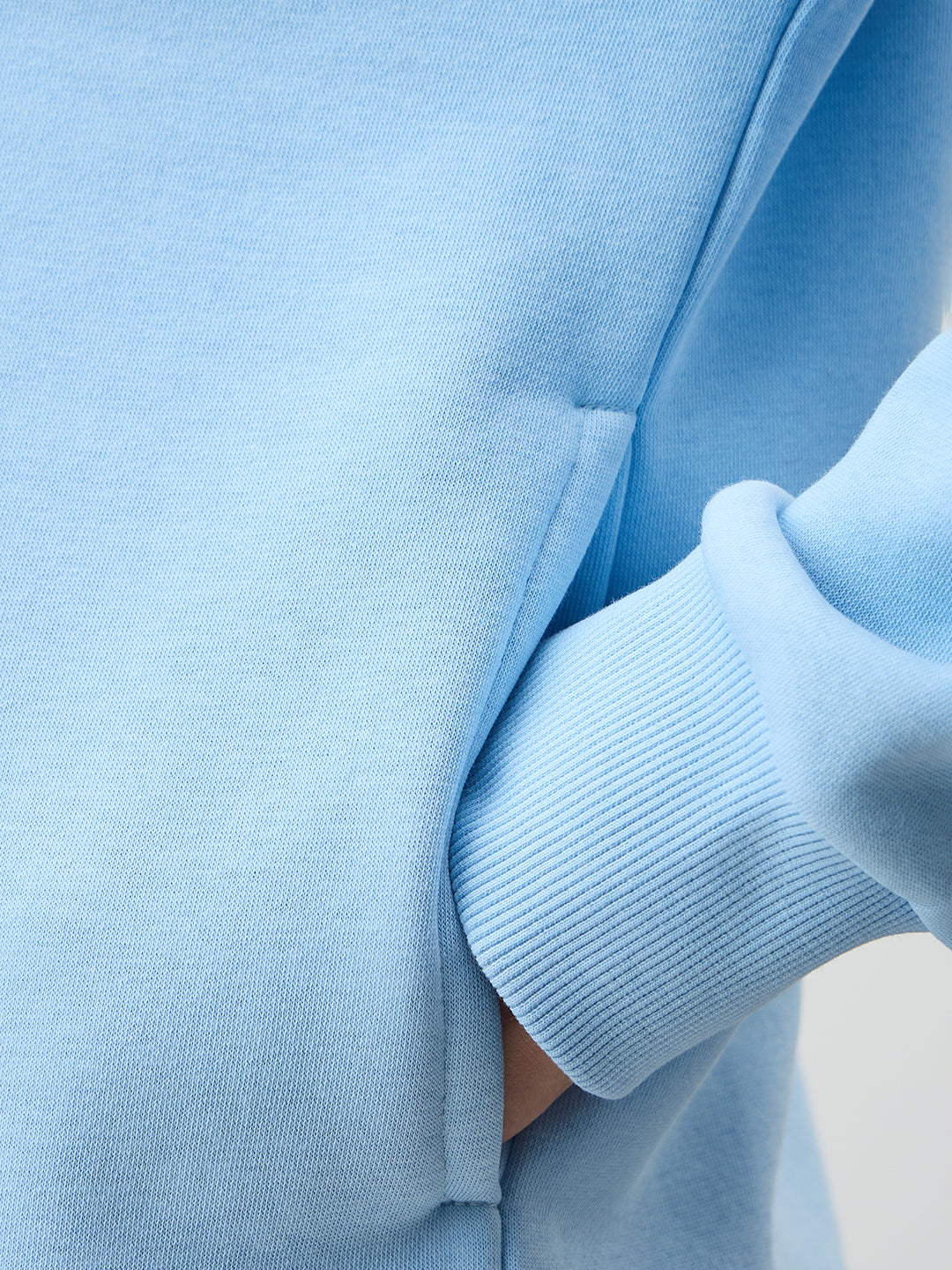 Icy Blue Half Zipper Fleece Crop Sweatshirt