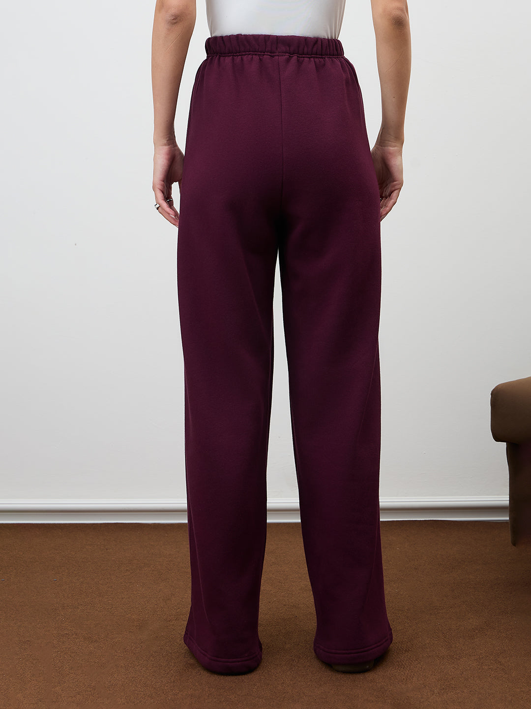 Wine Wide Leg Fleece Trackpants