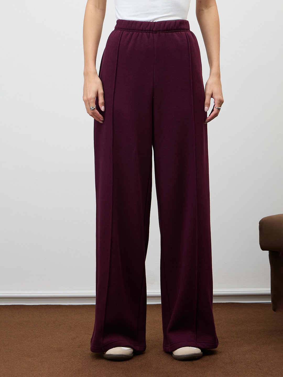 Wine Wide Leg Fleece Trackpants