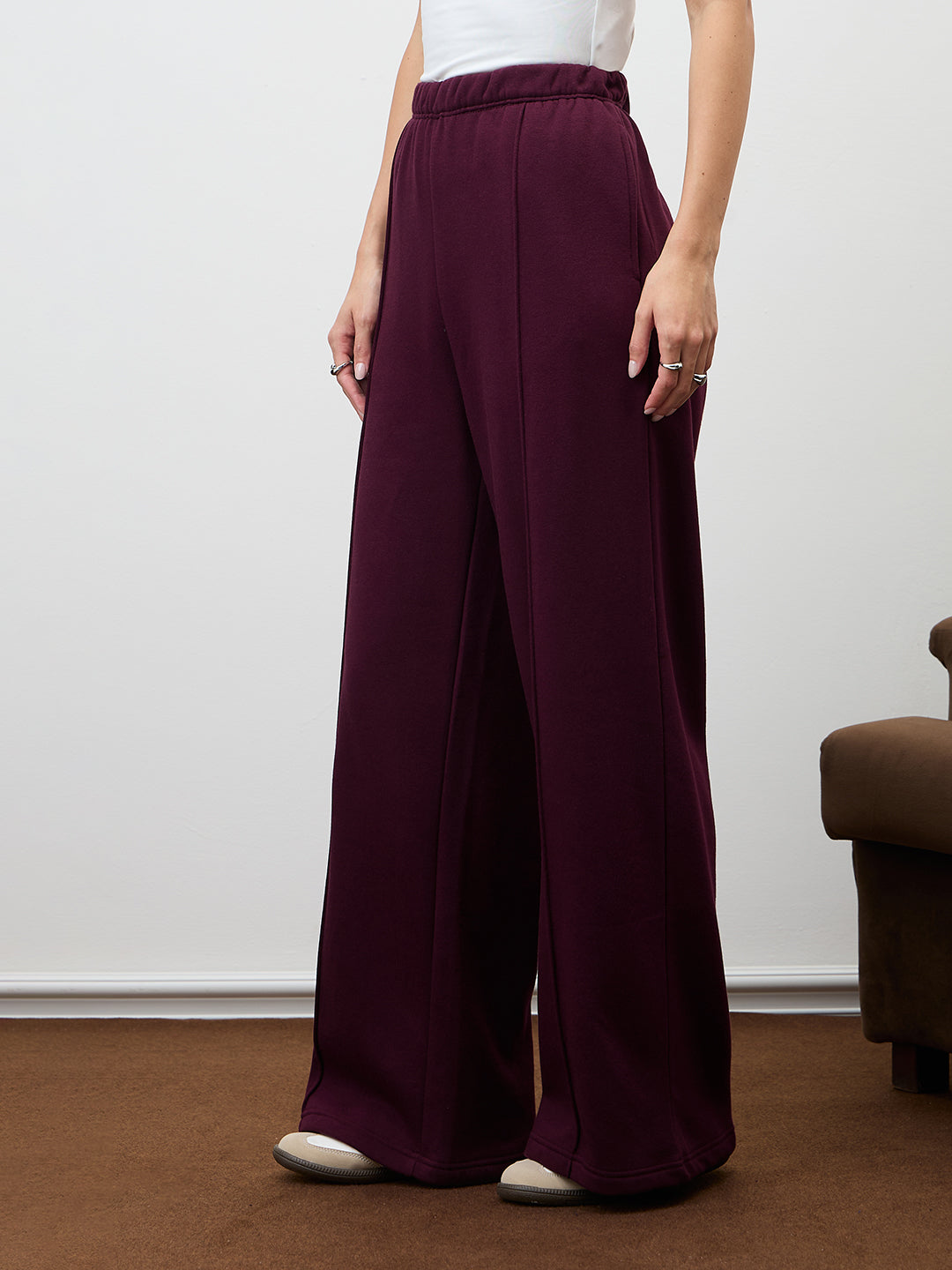 Wine Wide Leg Fleece Trackpants