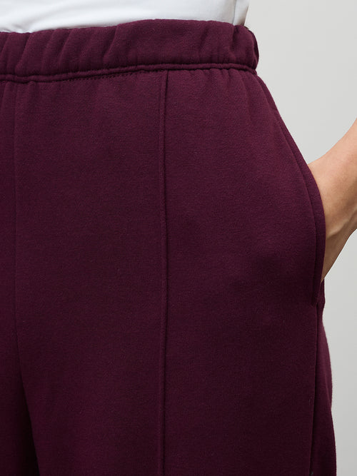 Wine Wide Leg Fleece Trackpants