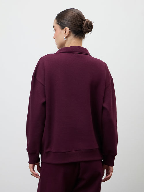 Wine Button Down Fleece Sweatshirt