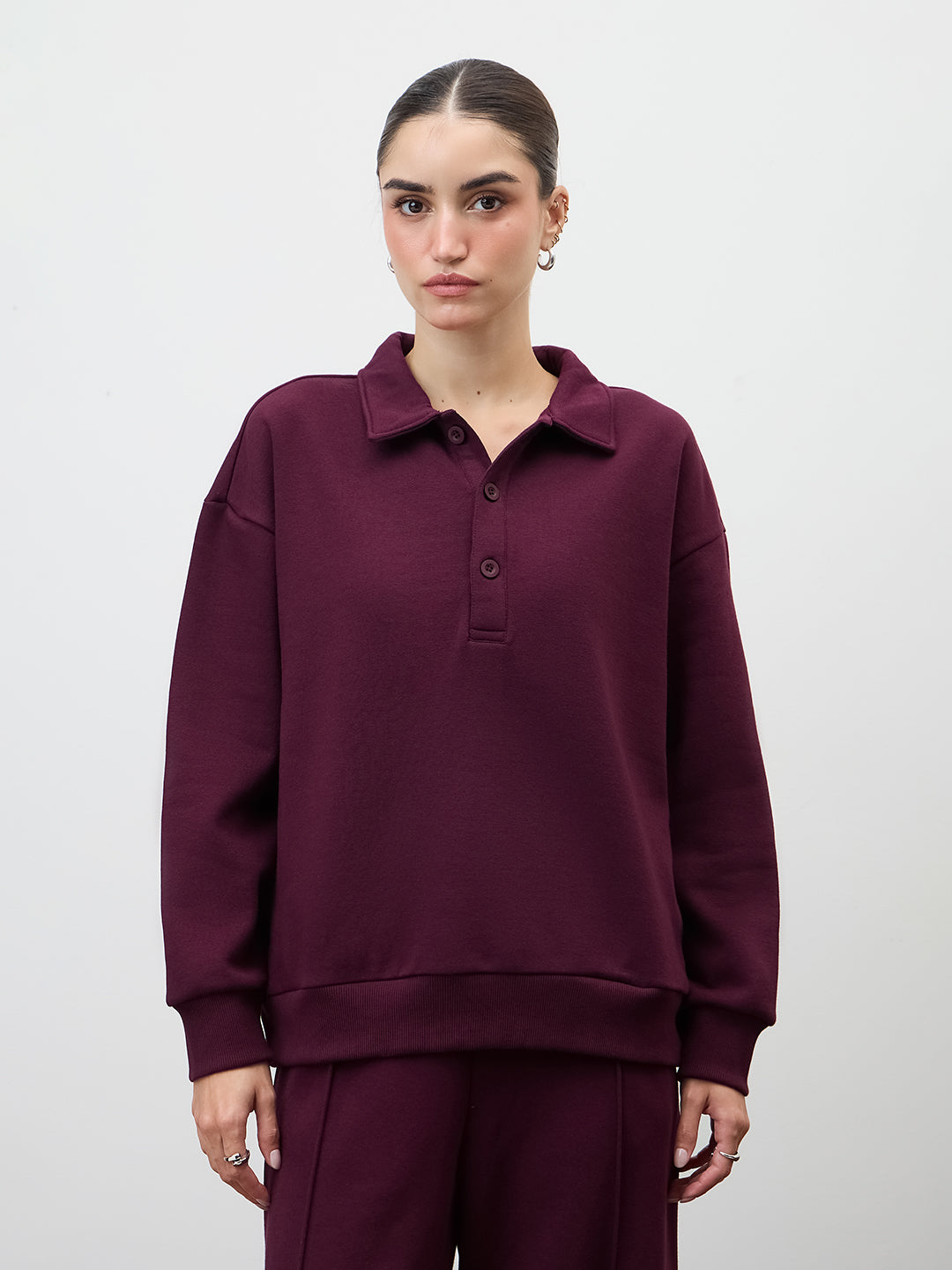 Wine Button Down Fleece Sweatshirt