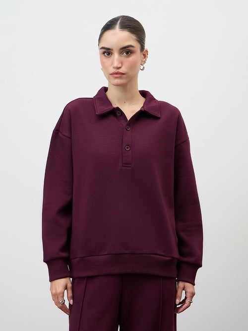 Wine Button Down Fleece Sweatshirt