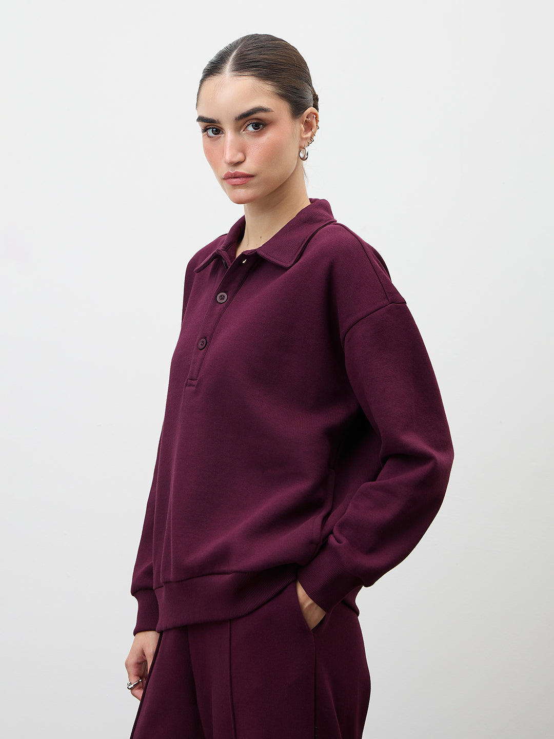 Wine Button Down Fleece Sweatshirt