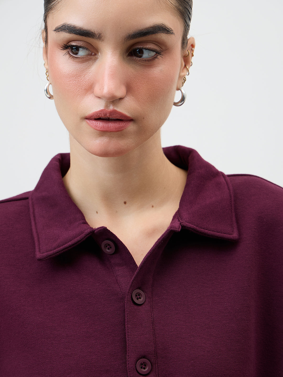 Wine Button Down Fleece Sweatshirt