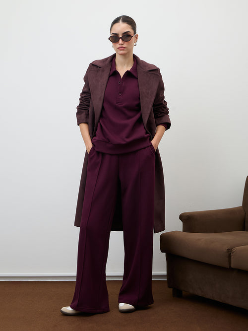 Wine Wide Leg Fleece Trackpants