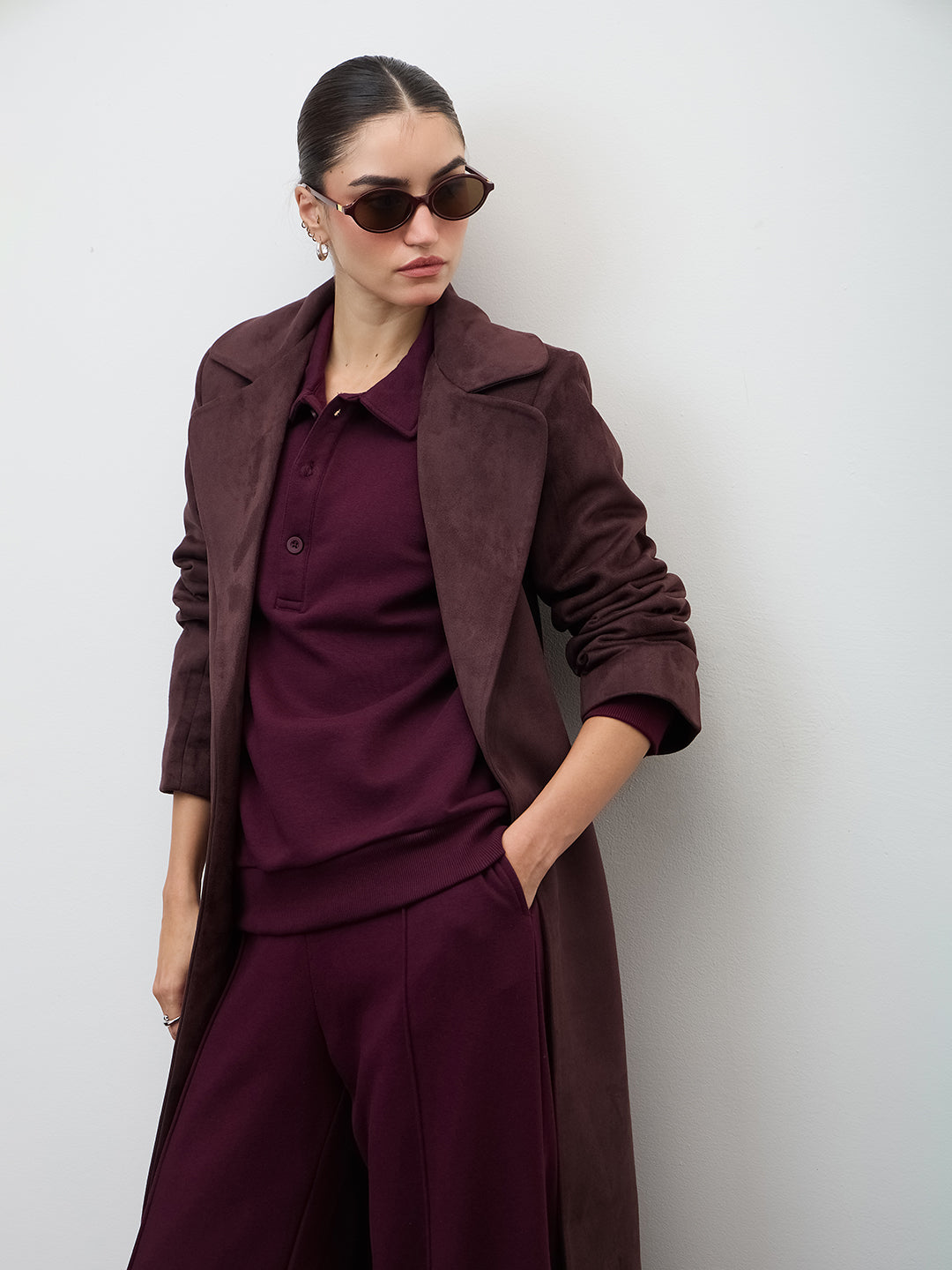 Wine Button Down Fleece Sweatshirt