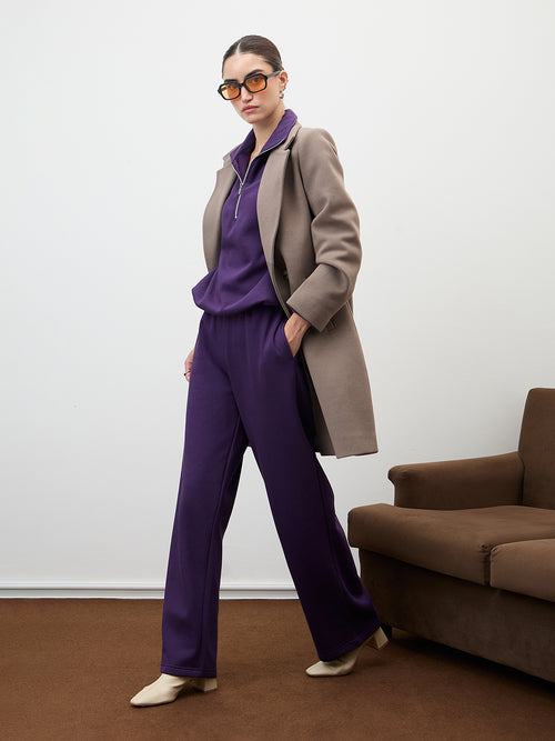 Purple Straight Leg Fleece Trackpants