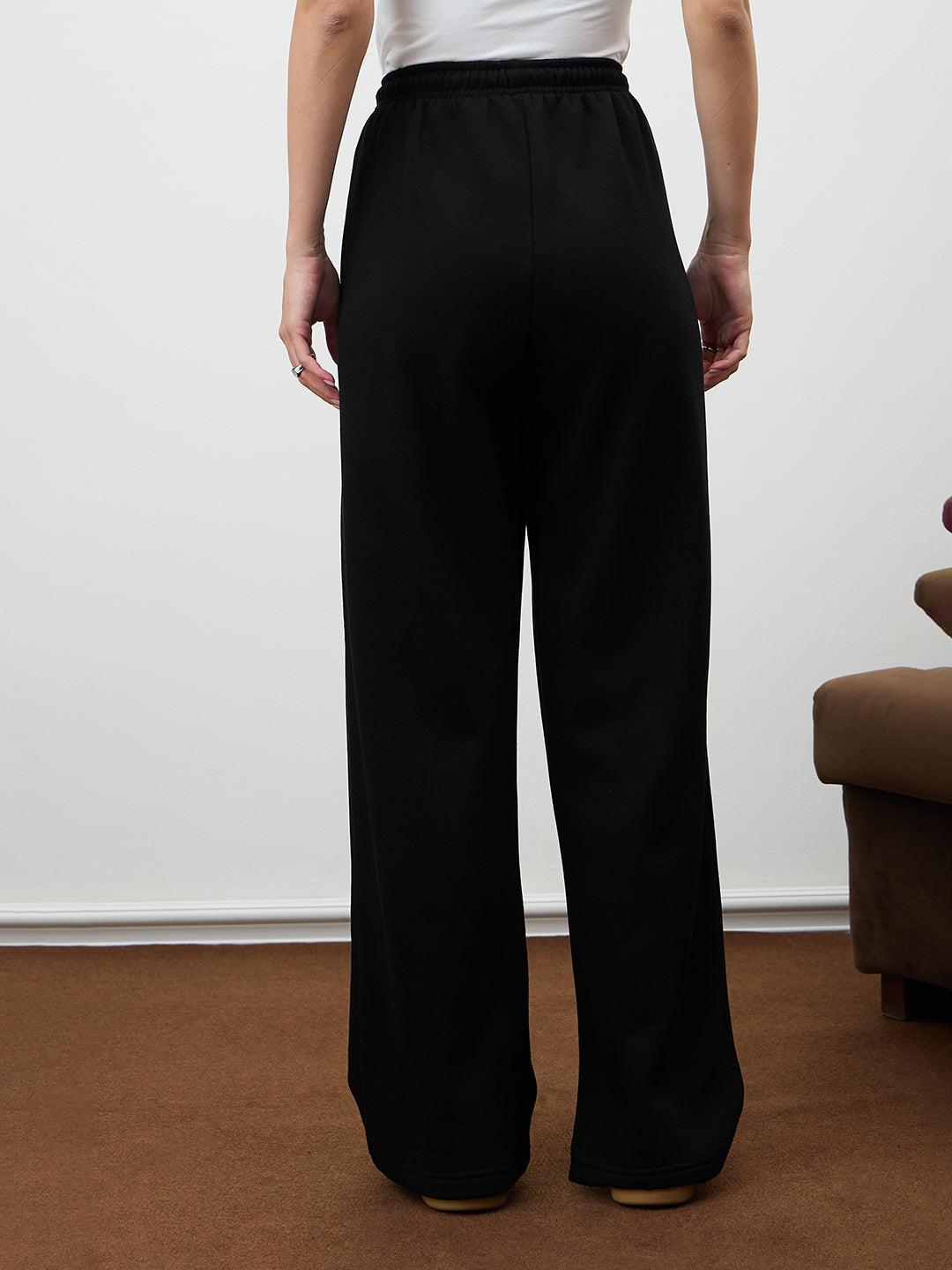 Black Straight Leg Fleece Trackpants