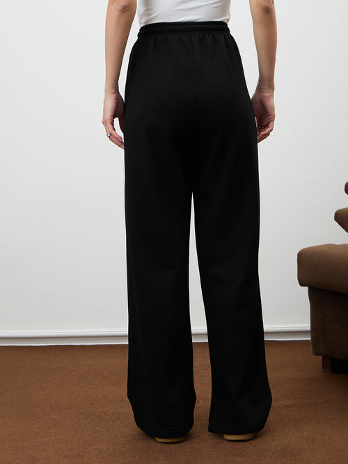 Black Straight Leg Fleece Trackpants