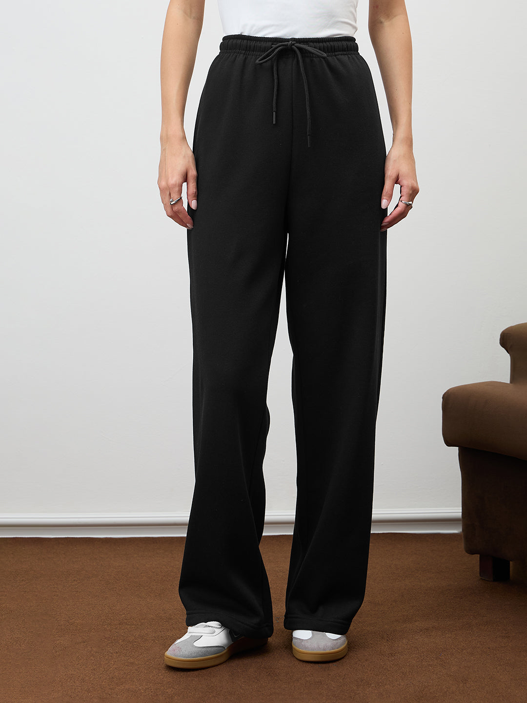 Black Straight Leg Fleece Trackpants