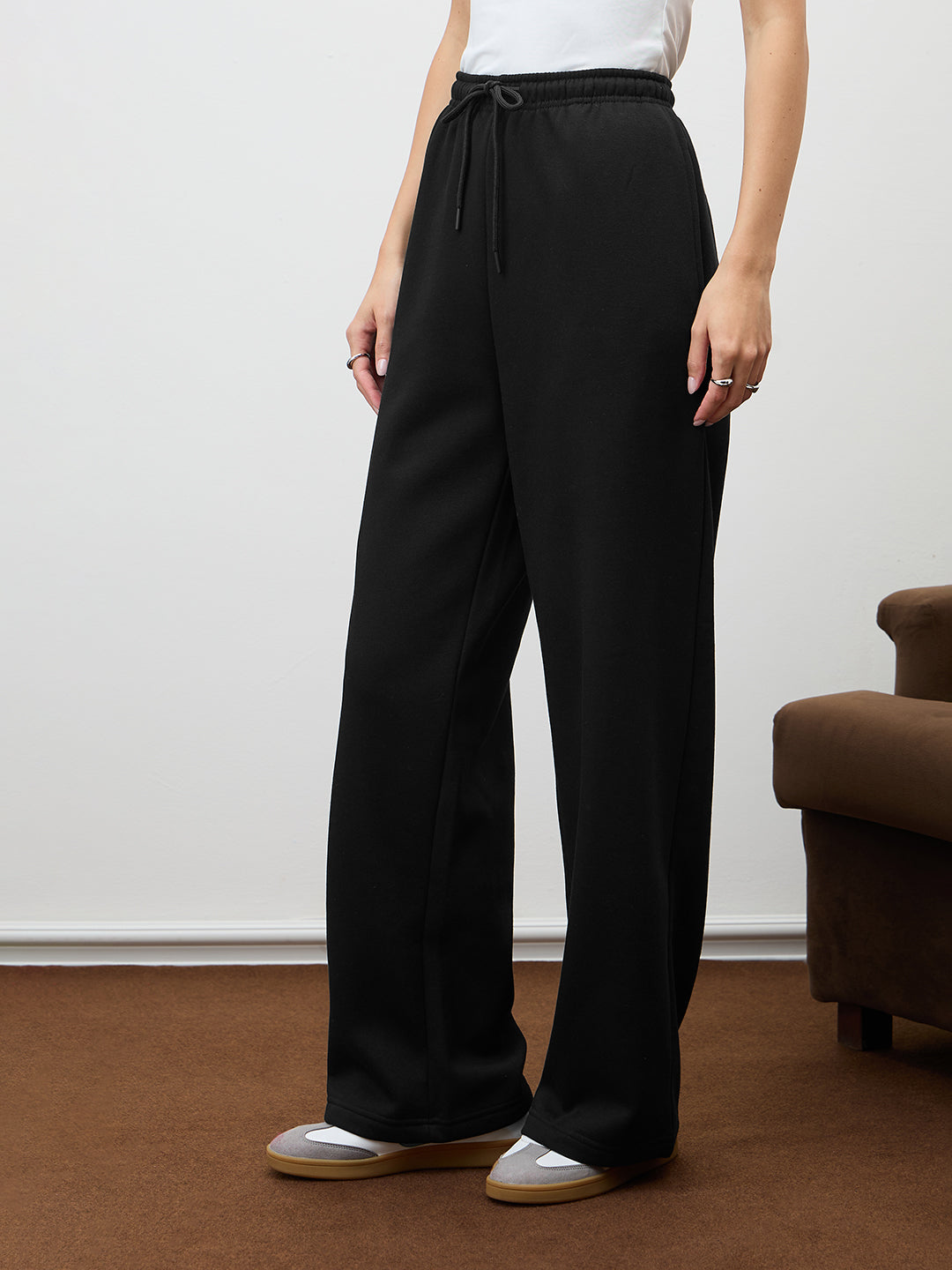 Black Straight Leg Fleece Trackpants