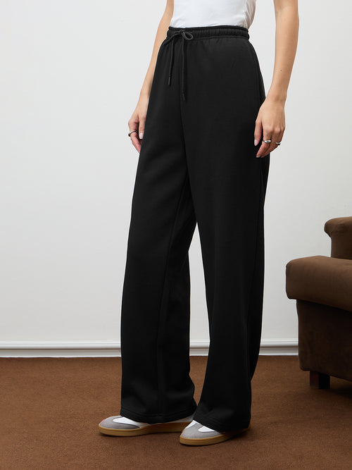 Black Straight Leg Fleece Trackpants