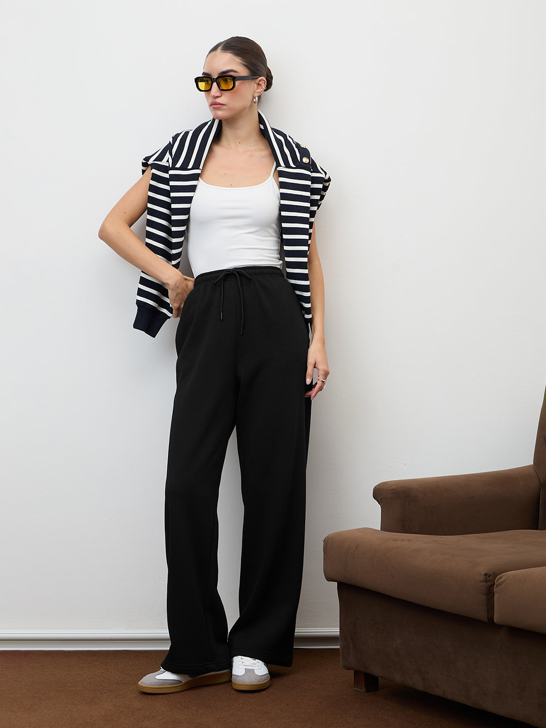 Black Straight Leg Fleece Trackpants