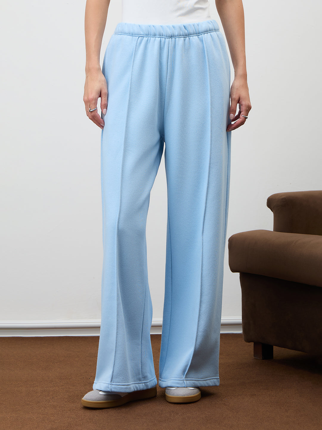 Icy Blue Wide Leg Fleece Trackpants