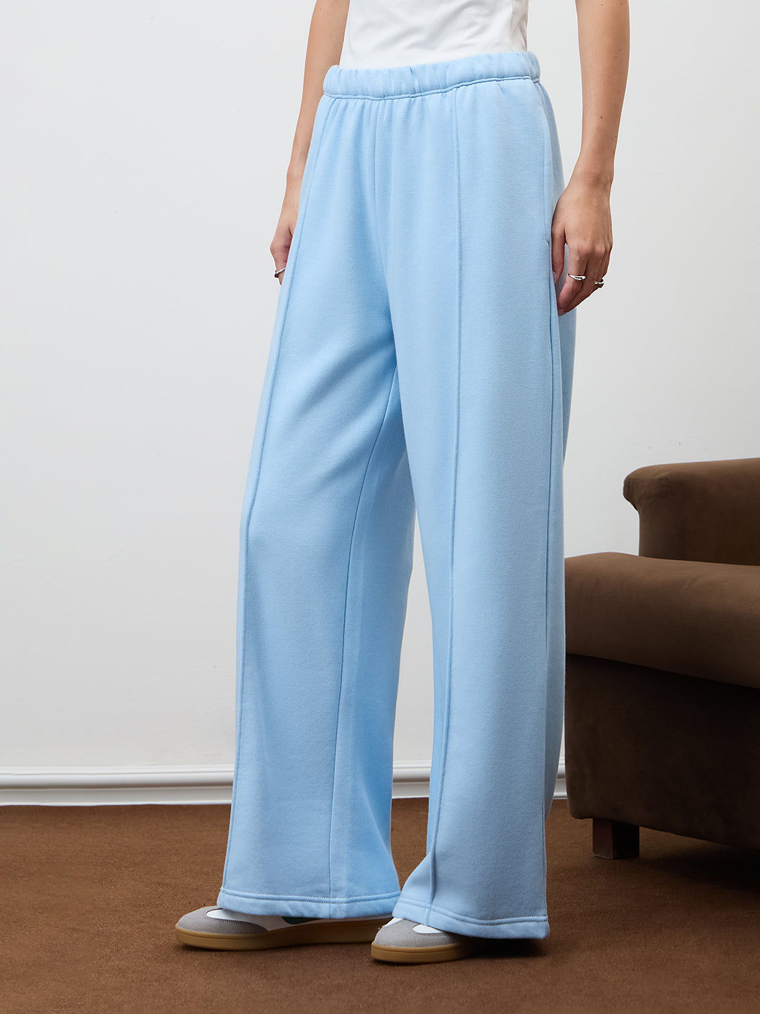 Icy Blue Wide Leg Fleece Trackpants