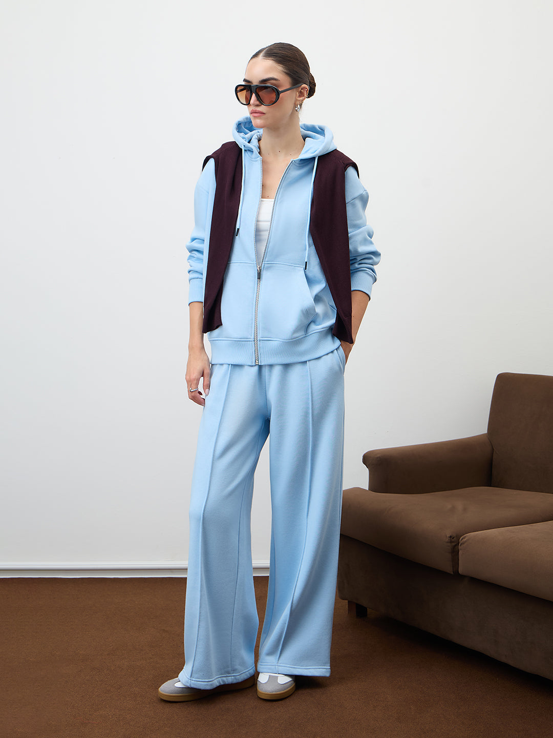 Icy Blue Wide Leg Fleece Trackpants