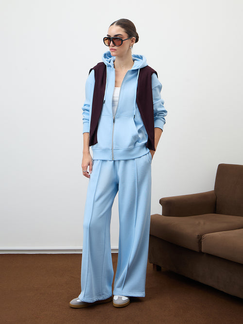 Icy Blue Wide Leg Fleece Trackpants