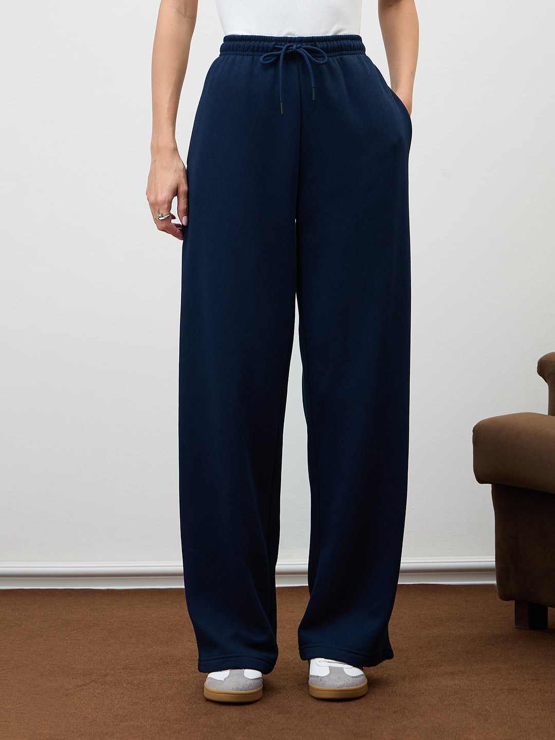 Navy Straight Leg Fleece Trackpants