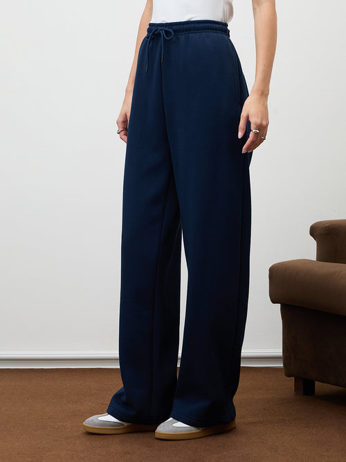 Navy Straight Leg Fleece Trackpants