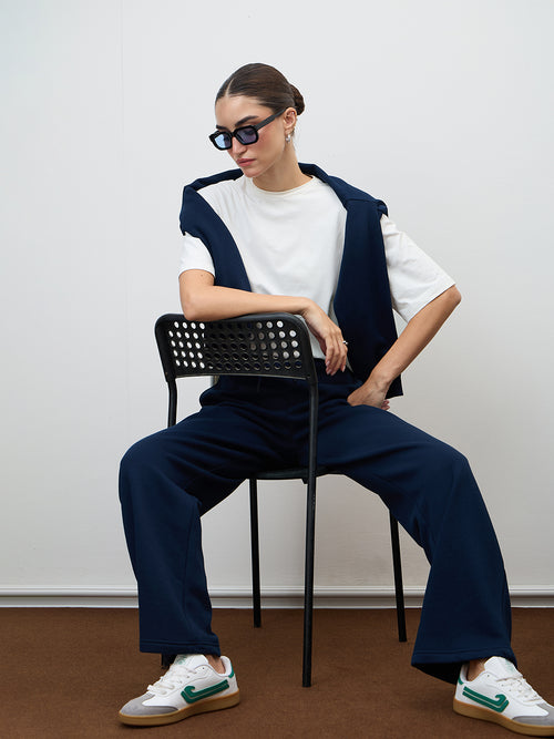 Navy Straight Leg Fleece Trackpants