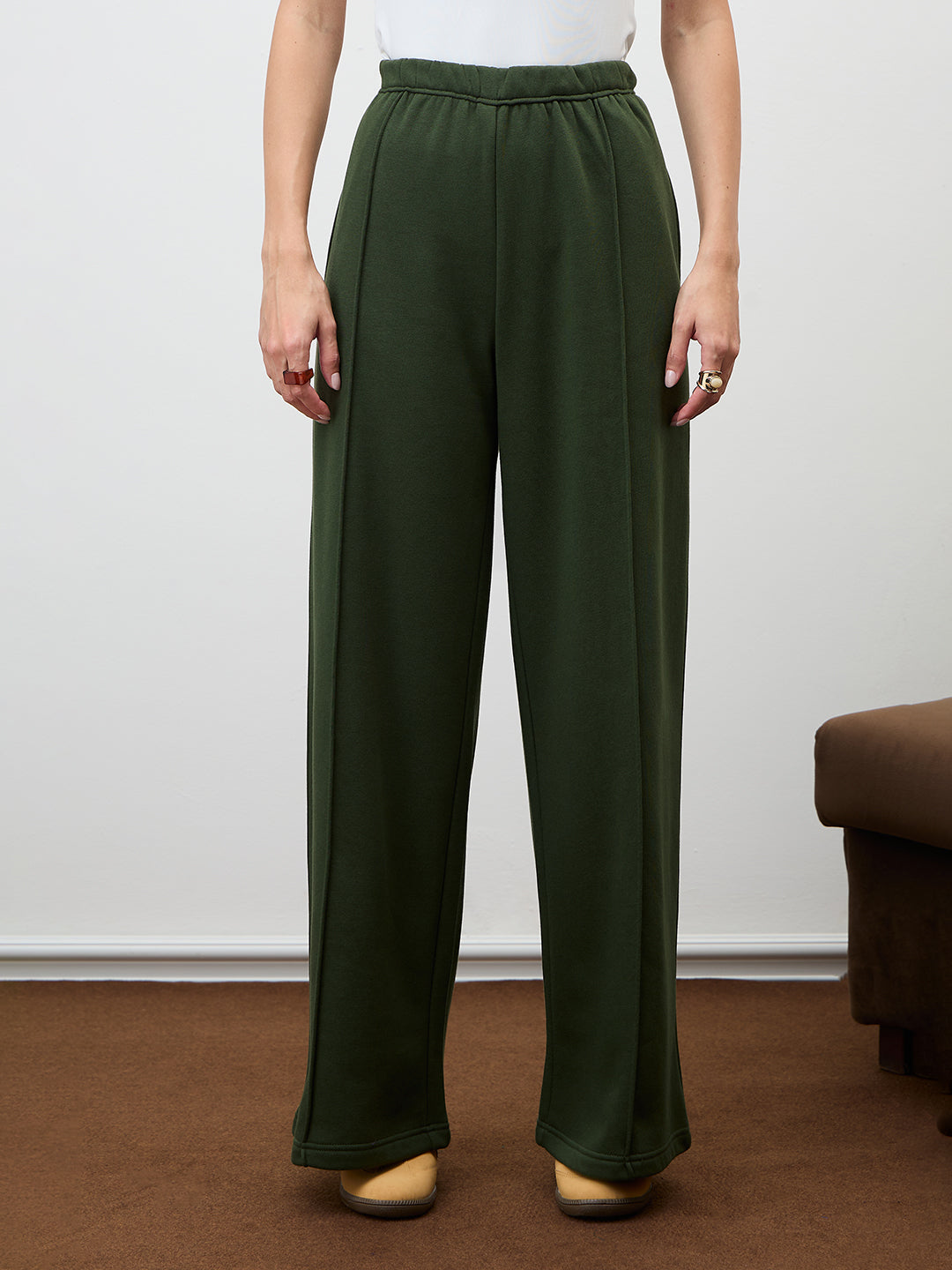 Olive Wide Leg Fleece Trackpants