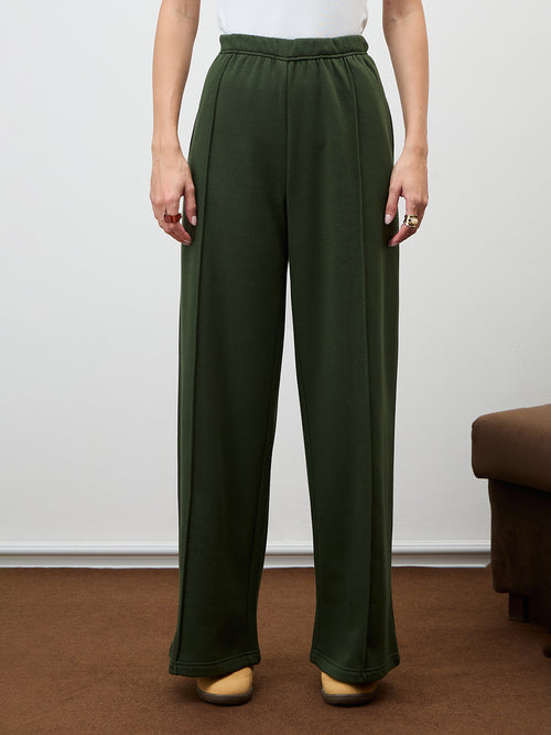 Olive Wide Leg Fleece Trackpants