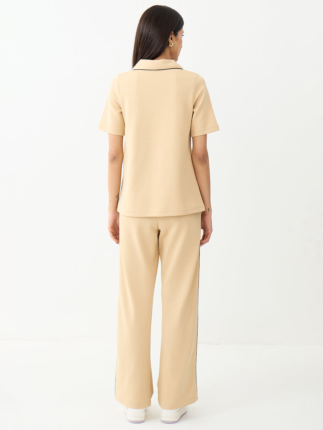 Beige With Contrast Edge Knit Co-Ord