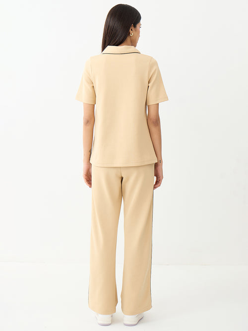 Beige With Contrast Edge Knit Co-Ord