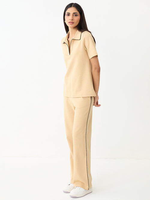 Beige With Contrast Edge Knit Co-Ord