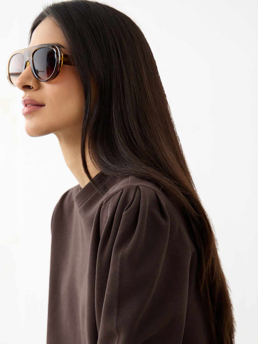 Coffee Brown Puff Sleeves Knit Co-Ord