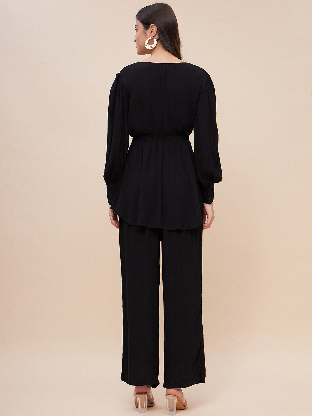 Black Crinkled Asymmetric Co-Ord Set