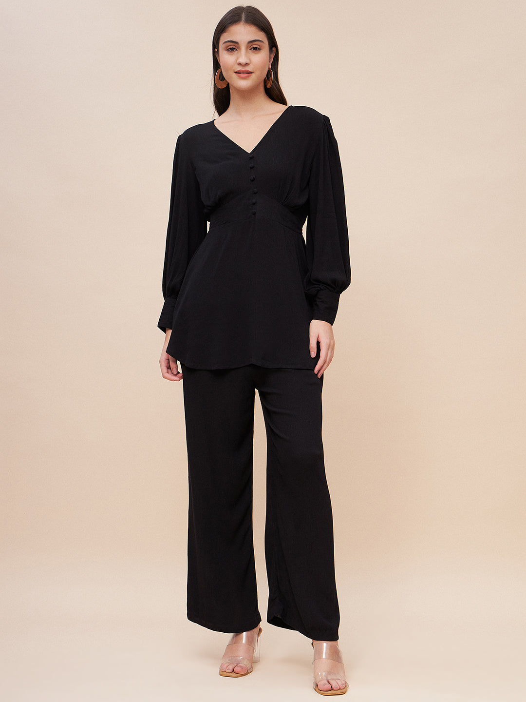 Black Crinkled Asymmetric Co-Ord Set