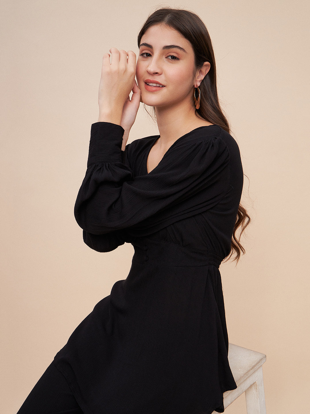 Black Crinkled Asymmetric Co-Ord Set