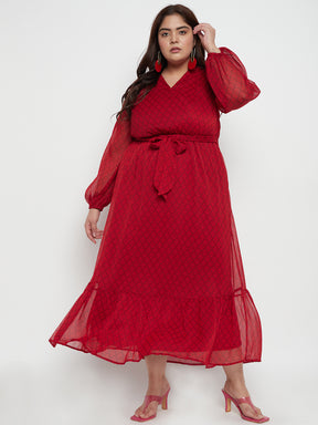 Red Ditsy Floral Printed Tiered Maxi Dress