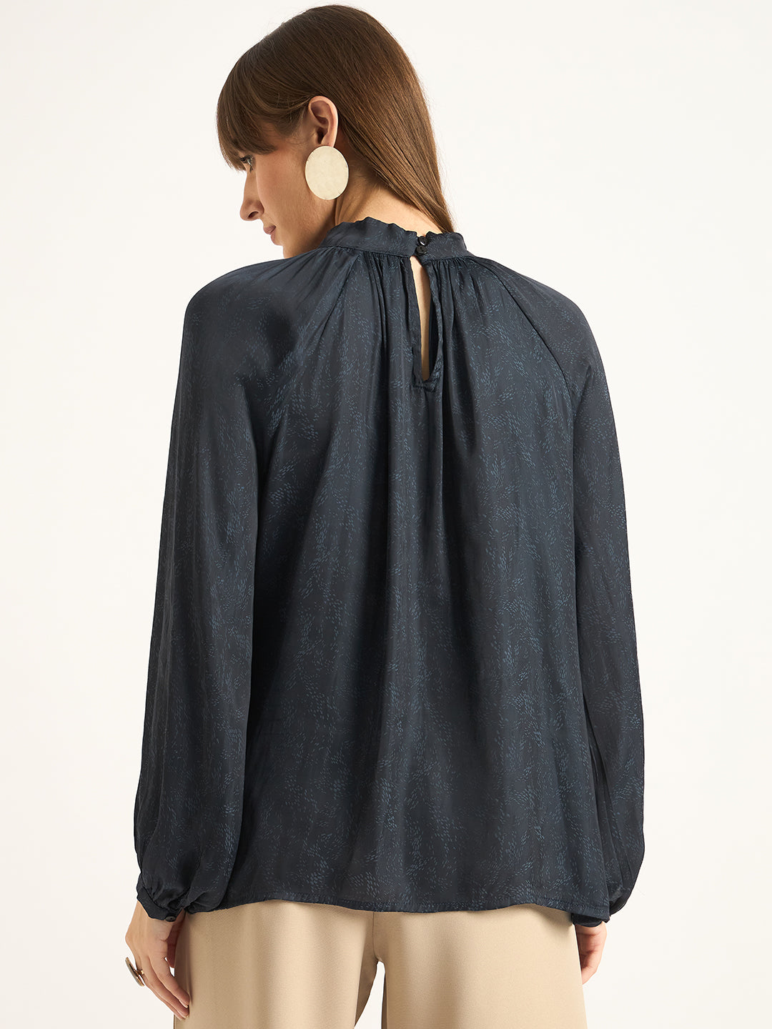 Navy Satin Neck Twist Detail Top