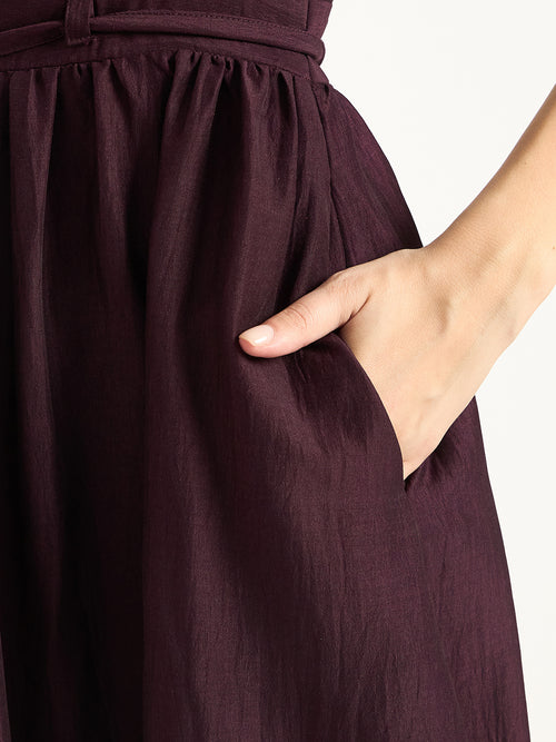 Wine Flutter Sleeves Maxi Dress
