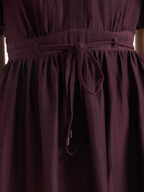 Wine Flutter Sleeves Maxi Dress