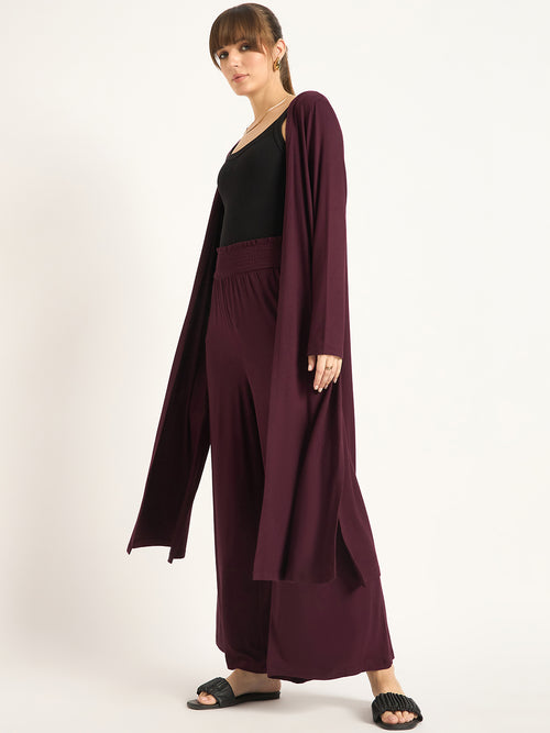 Bamboo Wine Knit Smocking Detail Wide-leg Pants
