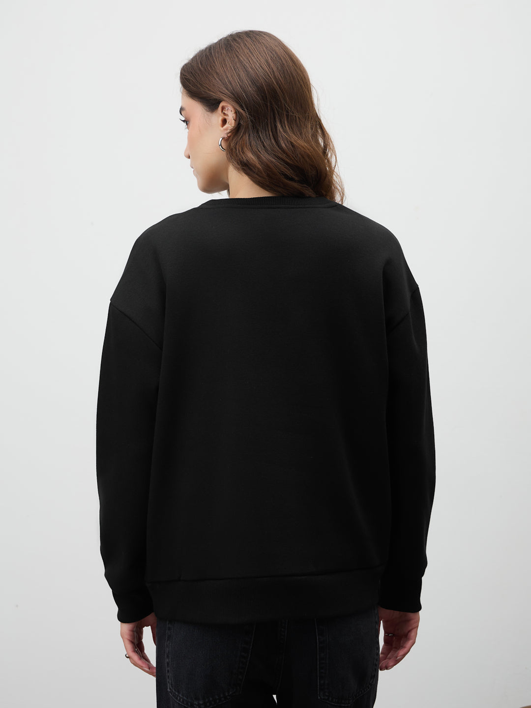 Black Crew Neck Fleece Sweatshirt