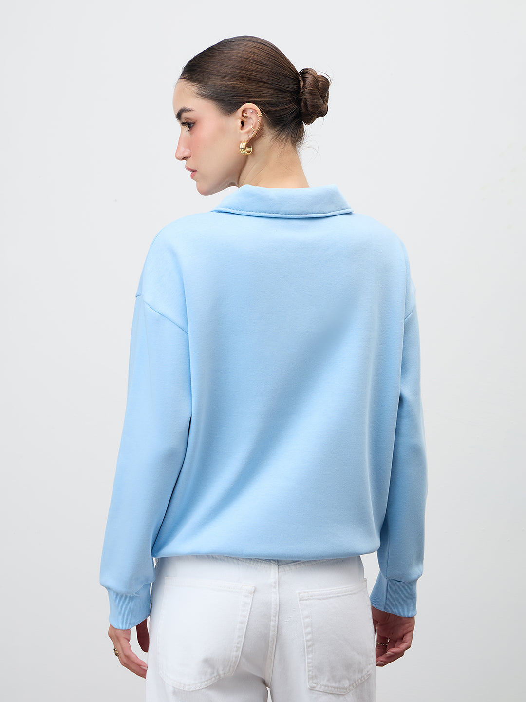 Icy Blue Half Zipper Fleece Crop Sweatshirt