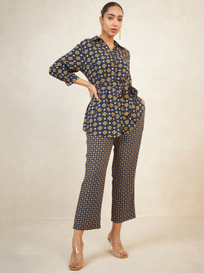 Navy And Mustard Printed Co-Ord Set