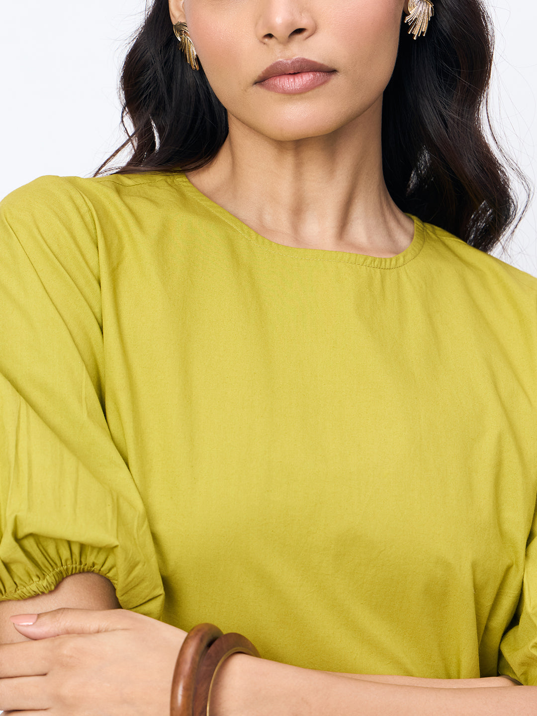 Citrine Green Poplin Tiered Maxi Dress